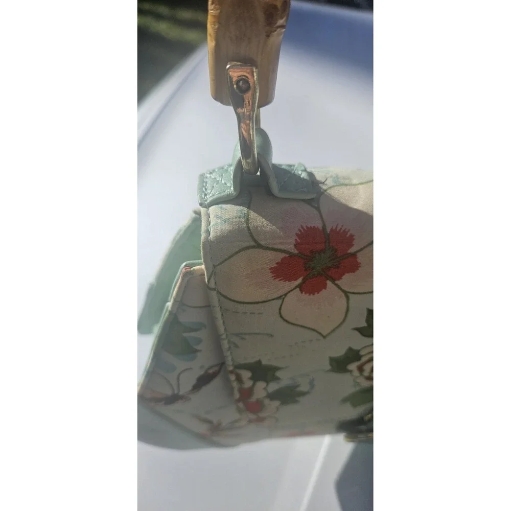 Banned Retro Floral Bamboo Handle Satchel Mint Green Vintage Style Crossbody Bag - Picture 7 of 16